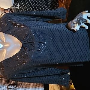 Carol Rose black w/blk shiny poke dots blouse size large.